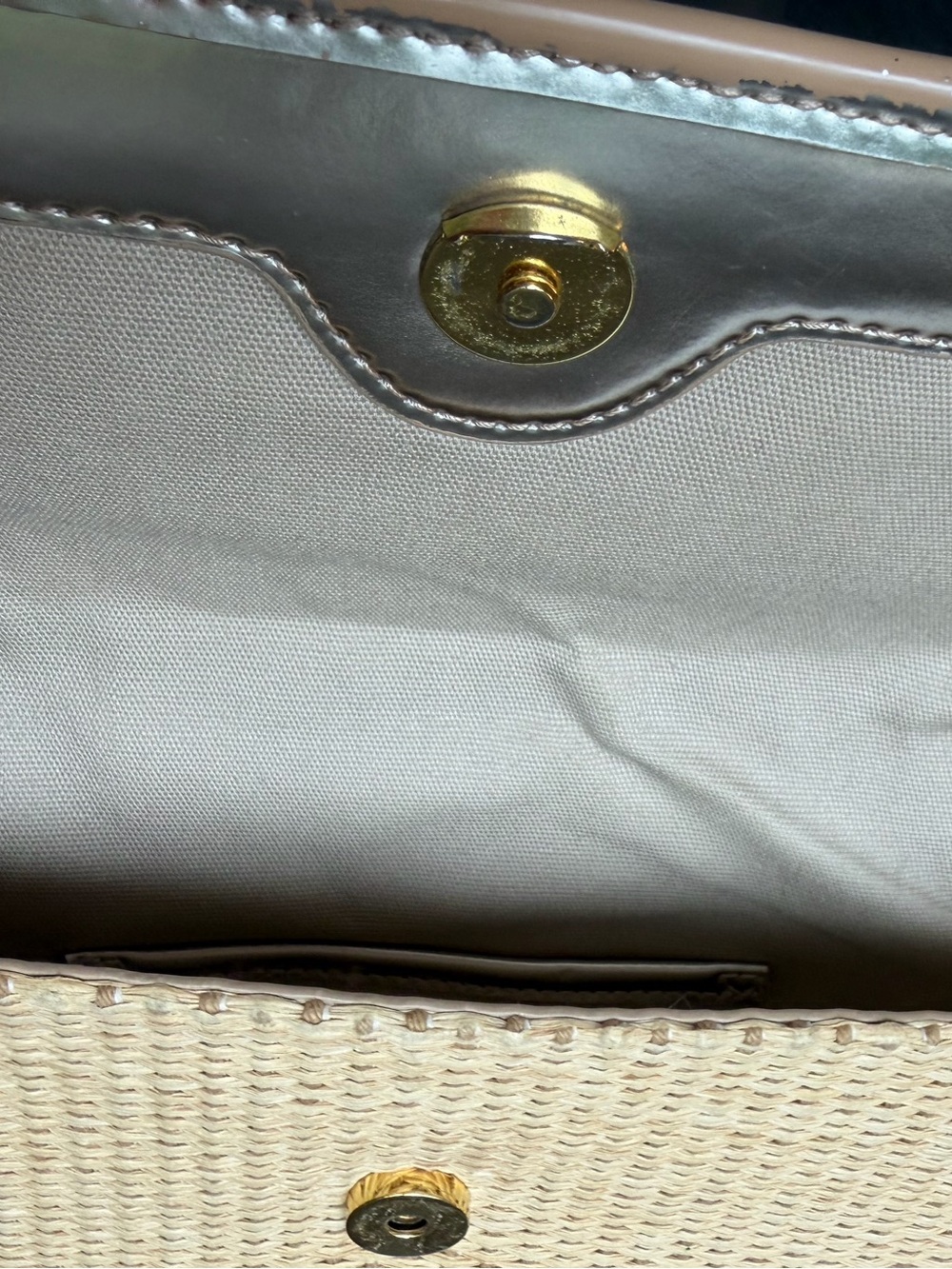 Tory Burch Natural Woven Clutch/Crossbody with Metallic Gold Logo - Picture 6 of 10